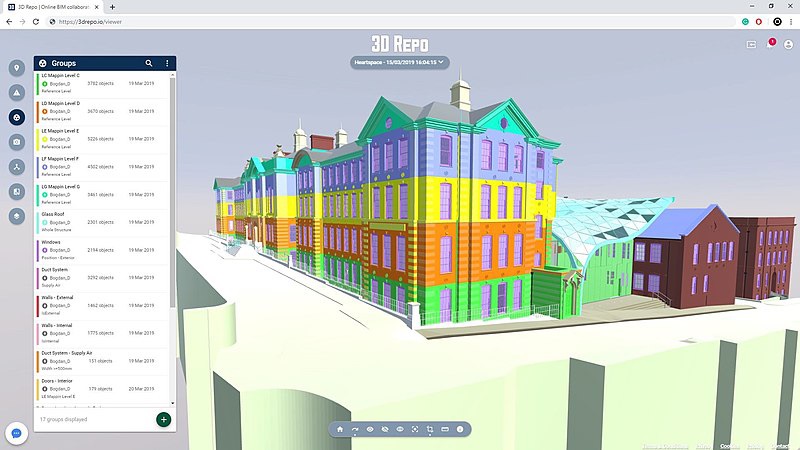 Modelo 3D de un edificio con información detallada